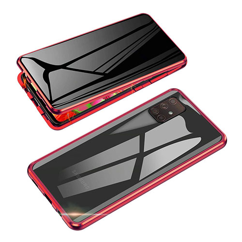 Luxury Aluminum Metal Frame Mirror Cover Case 360 Degrees for Samsung Galaxy A91 Red