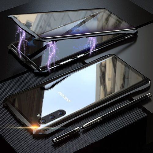 Luxury Aluminum Metal Frame Mirror Cover Case 360 Degrees for Samsung Galaxy Note 10 Black
