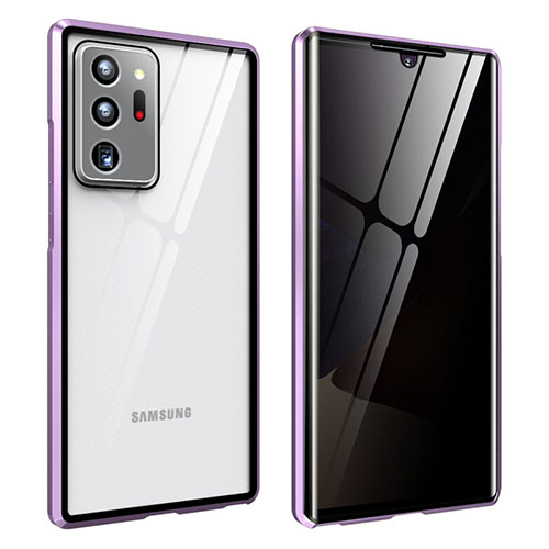 Luxury Aluminum Metal Frame Mirror Cover Case 360 Degrees for Samsung Galaxy Note 20 Ultra 5G Purple