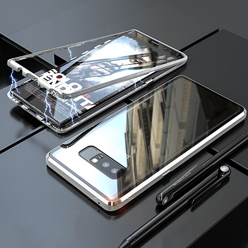 Luxury Aluminum Metal Frame Mirror Cover Case 360 Degrees for Samsung Galaxy Note 8 Duos N950F Silver