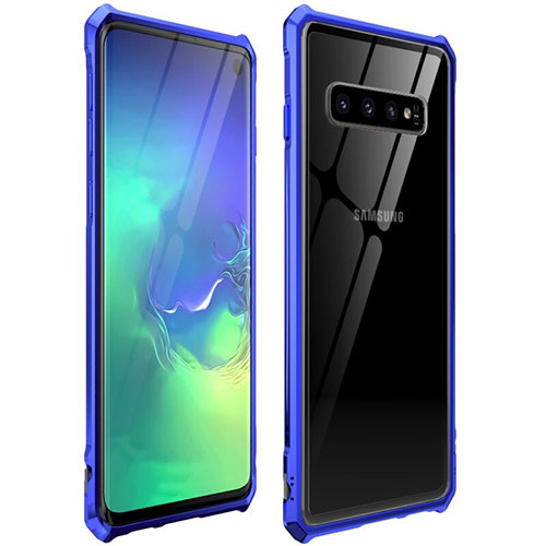 Luxury Aluminum Metal Frame Mirror Cover Case 360 Degrees for Samsung Galaxy S10 Blue