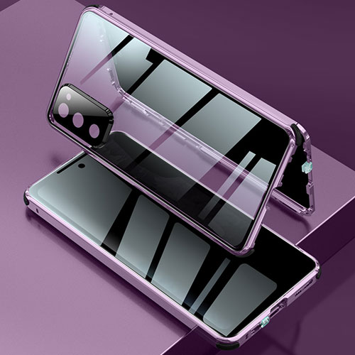 Luxury Aluminum Metal Frame Mirror Cover Case 360 Degrees for Samsung Galaxy S20 FE (2022) 5G Purple