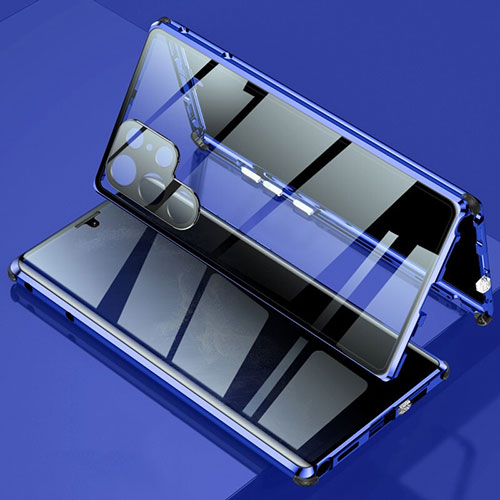 Luxury Aluminum Metal Frame Mirror Cover Case 360 Degrees for Samsung Galaxy S21 Ultra 5G Blue