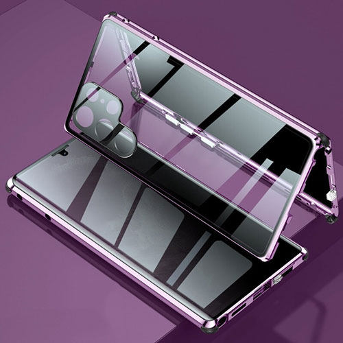 Luxury Aluminum Metal Frame Mirror Cover Case 360 Degrees for Samsung Galaxy S21 Ultra 5G Purple