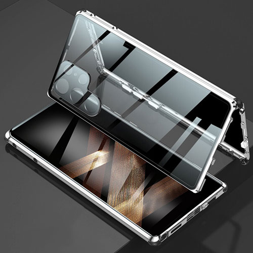 Luxury Aluminum Metal Frame Mirror Cover Case 360 Degrees for Samsung Galaxy S24 Ultra 5G Silver