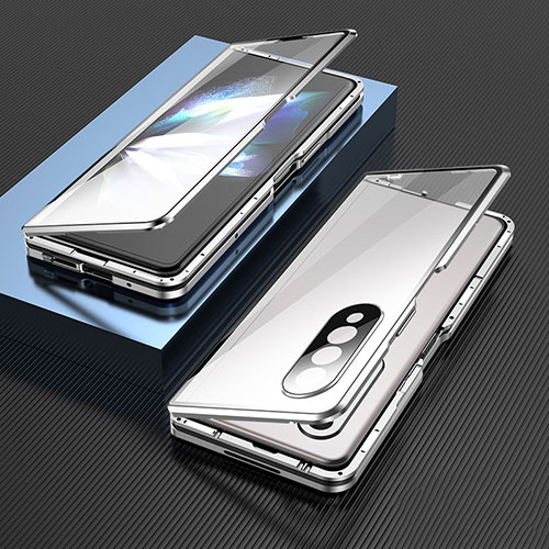 Luxury Aluminum Metal Frame Mirror Cover Case 360 Degrees for Samsung Galaxy Z Fold3 5G Silver
