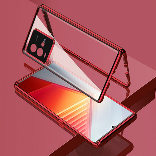 Luxury Aluminum Metal Frame Mirror Cover Case 360 Degrees for Vivo iQOO 10 5G Red