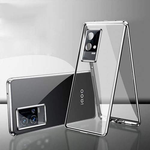 Luxury Aluminum Metal Frame Mirror Cover Case 360 Degrees for Vivo iQOO 8 5G Silver