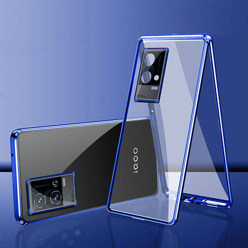 Luxury Aluminum Metal Frame Mirror Cover Case 360 Degrees for Vivo iQOO 8 Pro 5G Blue