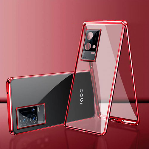 Luxury Aluminum Metal Frame Mirror Cover Case 360 Degrees for Vivo iQOO 8 Pro 5G Red