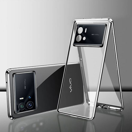 Luxury Aluminum Metal Frame Mirror Cover Case 360 Degrees for Vivo iQOO 9 5G Silver