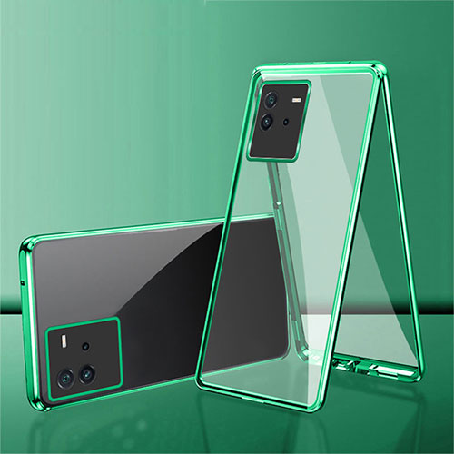 Luxury Aluminum Metal Frame Mirror Cover Case 360 Degrees for Vivo iQOO Neo6 5G Green