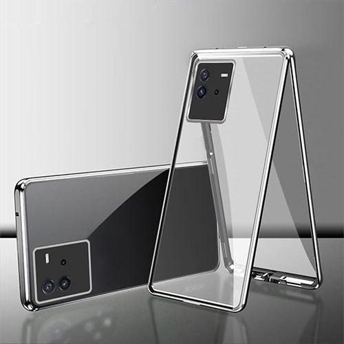 Luxury Aluminum Metal Frame Mirror Cover Case 360 Degrees for Vivo iQOO Neo6 5G Silver