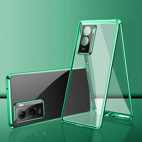 Luxury Aluminum Metal Frame Mirror Cover Case 360 Degrees for Vivo iQOO Z7x 5G Green