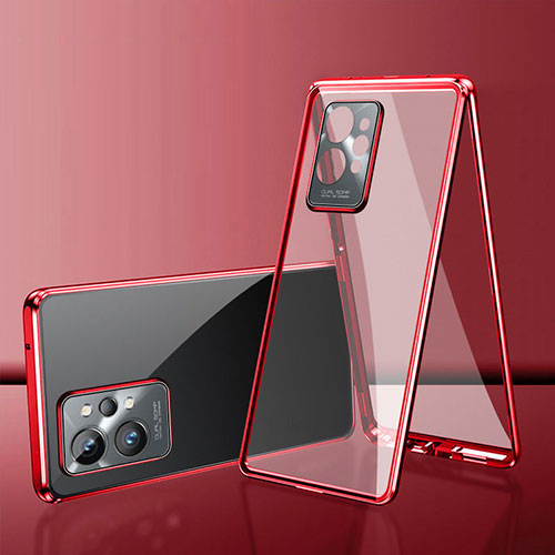 Luxury Aluminum Metal Frame Mirror Cover Case 360 Degrees for Vivo T1 5G India Red