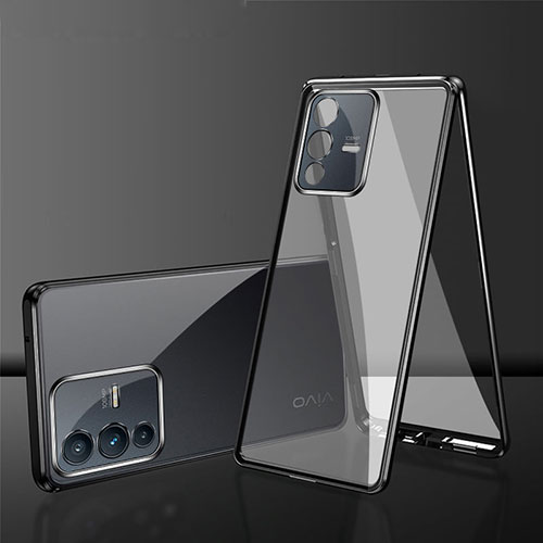 Luxury Aluminum Metal Frame Mirror Cover Case 360 Degrees for Vivo V25 Pro 5G Black