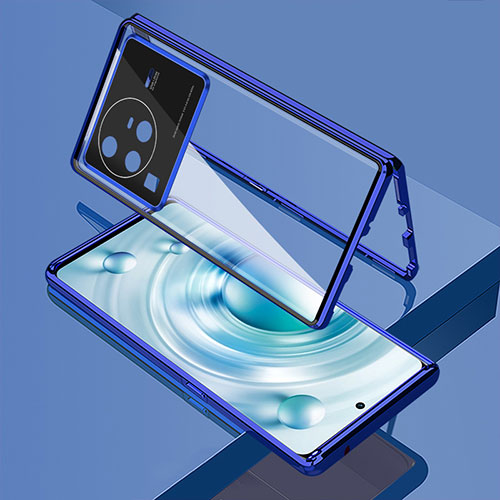 Luxury Aluminum Metal Frame Mirror Cover Case 360 Degrees for Vivo X80 Pro 5G Blue