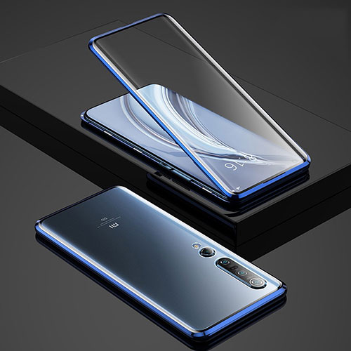 Luxury Aluminum Metal Frame Mirror Cover Case 360 Degrees for Xiaomi Mi 10 Pro Blue