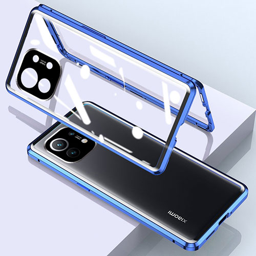 Luxury Aluminum Metal Frame Mirror Cover Case 360 Degrees for Xiaomi Mi 11 5G Blue
