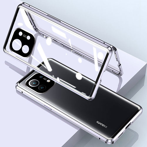 Luxury Aluminum Metal Frame Mirror Cover Case 360 Degrees for Xiaomi Mi 11 5G Silver