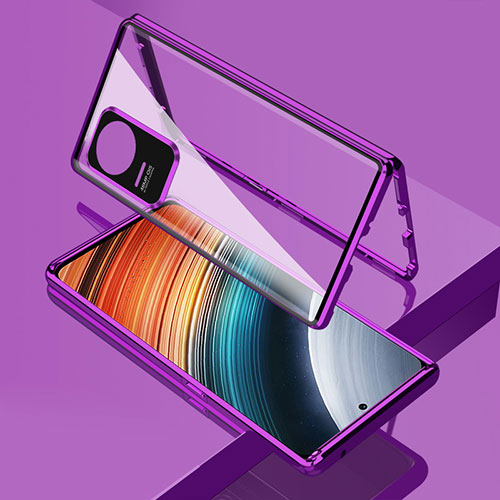 Luxury Aluminum Metal Frame Mirror Cover Case 360 Degrees for Xiaomi Poco F4 5G Purple