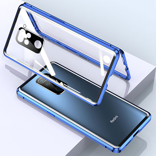 Luxury Aluminum Metal Frame Mirror Cover Case 360 Degrees for Xiaomi Redmi 10X 4G Blue