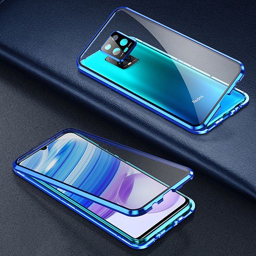 Luxury Aluminum Metal Frame Mirror Cover Case 360 Degrees for Xiaomi Redmi 10X Pro 5G Blue