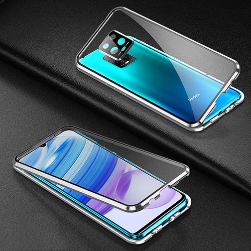 Luxury Aluminum Metal Frame Mirror Cover Case 360 Degrees for Xiaomi Redmi 10X Pro 5G Silver