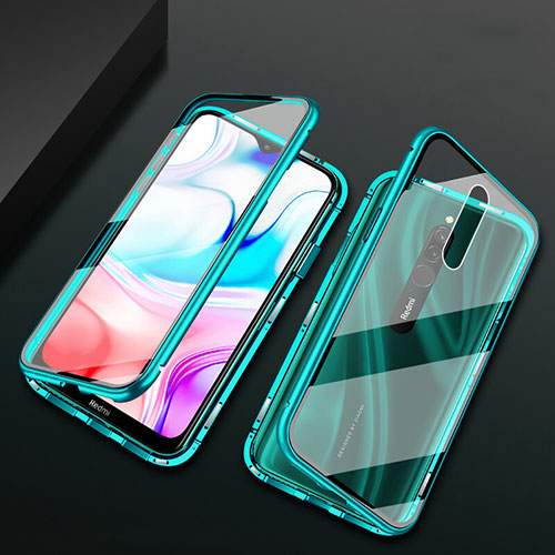 Luxury Aluminum Metal Frame Mirror Cover Case 360 Degrees for Xiaomi Redmi 8 Green