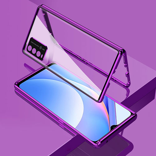 Luxury Aluminum Metal Frame Mirror Cover Case 360 Degrees for Xiaomi Redmi 9T 4G Purple