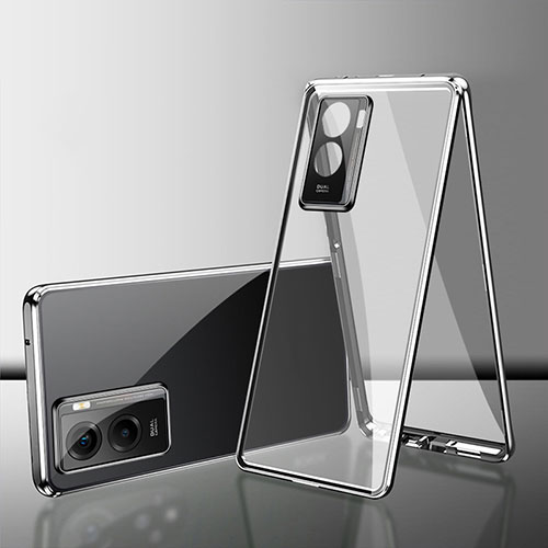 Luxury Aluminum Metal Frame Mirror Cover Case 360 Degrees for Xiaomi Redmi A2 Silver
