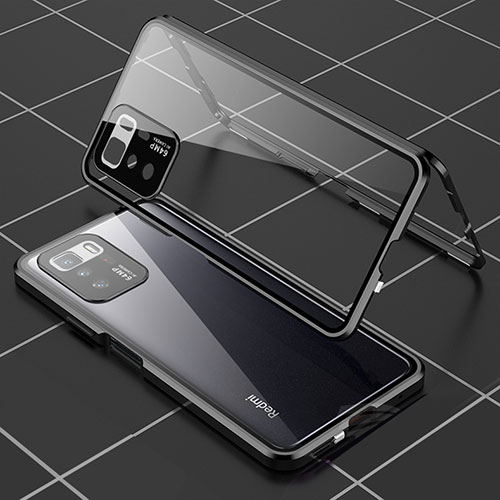 Luxury Aluminum Metal Frame Mirror Cover Case 360 Degrees for Xiaomi Redmi Note 10 Pro 5G Black