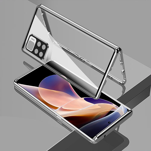Luxury Aluminum Metal Frame Mirror Cover Case 360 Degrees for Xiaomi Redmi Note 11 Pro+ Plus 5G Silver