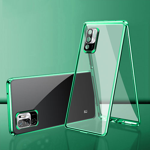 Luxury Aluminum Metal Frame Mirror Cover Case 360 Degrees for Xiaomi Redmi Note 11 SE 5G Green