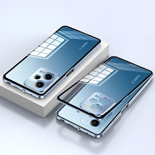 Luxury Aluminum Metal Frame Mirror Cover Case 360 Degrees for Xiaomi Redmi Note 12 Pro 5G Blue