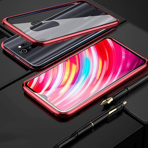 Luxury Aluminum Metal Frame Mirror Cover Case 360 Degrees for Xiaomi Redmi Note 8 Pro Red