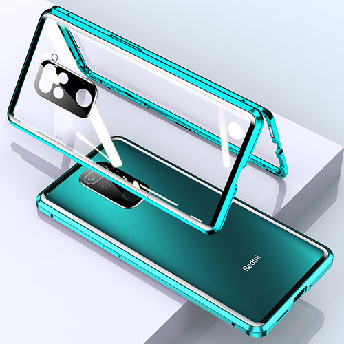 Luxury Aluminum Metal Frame Mirror Cover Case 360 Degrees for Xiaomi Redmi Note 9 Cyan