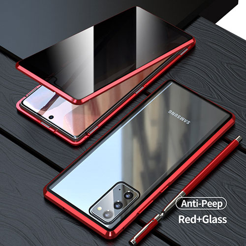 Luxury Aluminum Metal Frame Mirror Cover Case 360 Degrees LK1 for Samsung Galaxy Note 20 5G Red