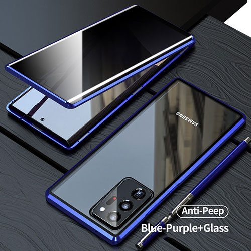 Luxury Aluminum Metal Frame Mirror Cover Case 360 Degrees LK1 for Samsung Galaxy Note 20 Ultra 5G Blue