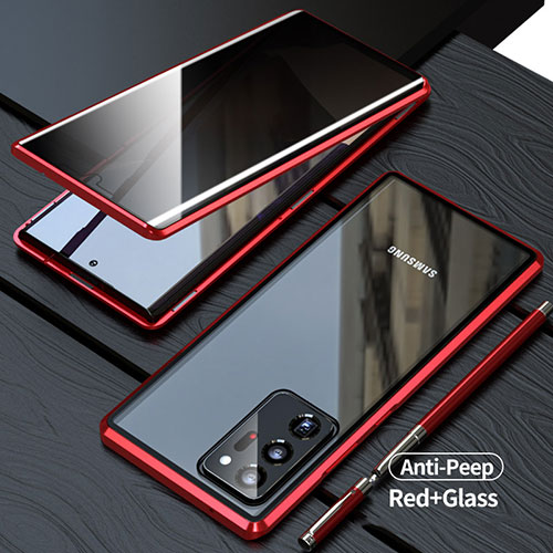 Luxury Aluminum Metal Frame Mirror Cover Case 360 Degrees LK1 for Samsung Galaxy Note 20 Ultra 5G Red