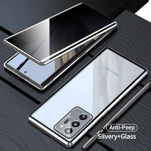 Luxury Aluminum Metal Frame Mirror Cover Case 360 Degrees LK1 for Samsung Galaxy Note 20 Ultra 5G Silver