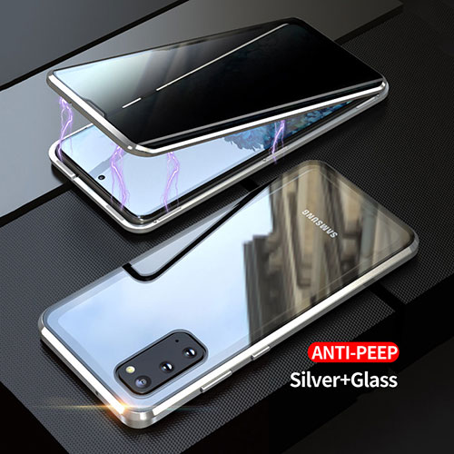 Luxury Aluminum Metal Frame Mirror Cover Case 360 Degrees LK1 for Samsung Galaxy S20 5G Silver