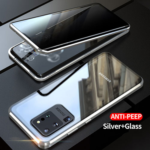 Luxury Aluminum Metal Frame Mirror Cover Case 360 Degrees LK1 for Samsung Galaxy S20 Ultra 5G Silver