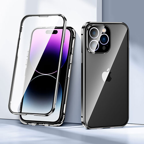 Luxury Aluminum Metal Frame Mirror Cover Case 360 Degrees LK2 for Apple iPhone 14 Pro Black