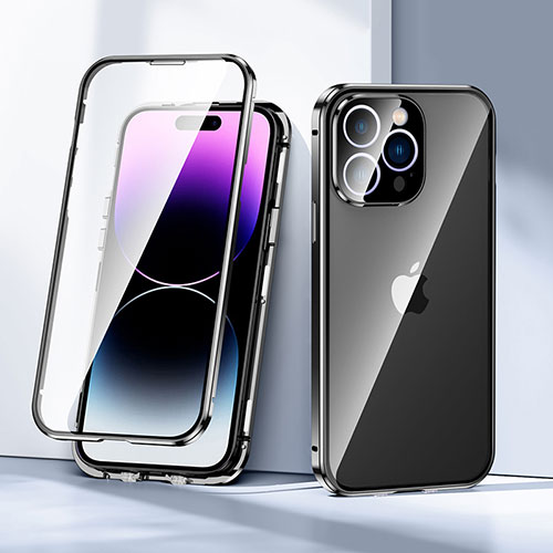 Luxury Aluminum Metal Frame Mirror Cover Case 360 Degrees LK2 for Apple iPhone 14 Pro Max Black