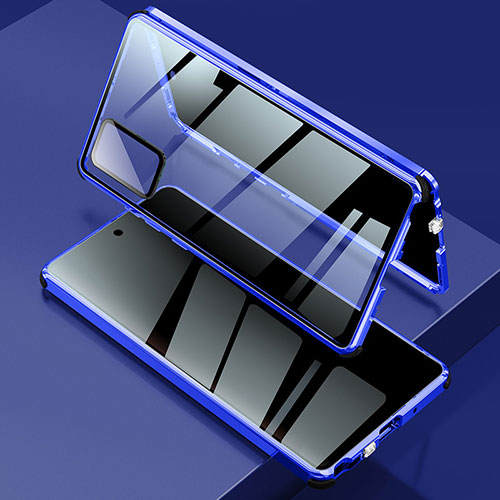 Luxury Aluminum Metal Frame Mirror Cover Case 360 Degrees LK2 for Samsung Galaxy Note 20 5G Blue