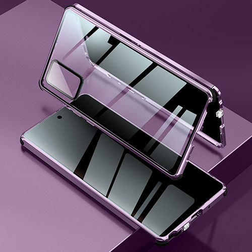 Luxury Aluminum Metal Frame Mirror Cover Case 360 Degrees LK2 for Samsung Galaxy Note 20 5G Purple