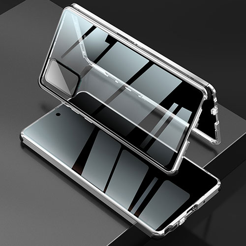 Luxury Aluminum Metal Frame Mirror Cover Case 360 Degrees LK2 for Samsung Galaxy Note 20 5G Silver