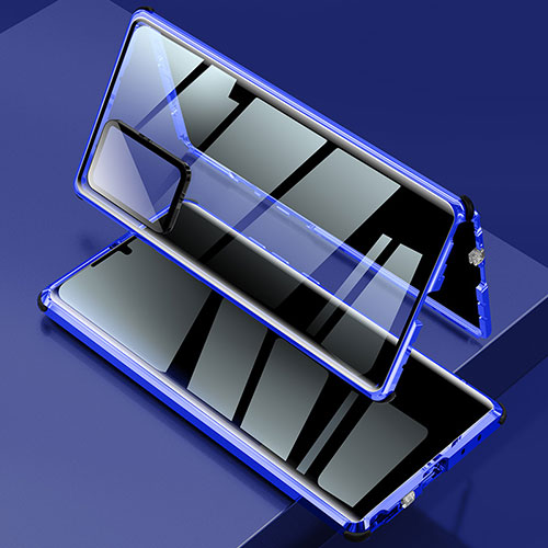 Luxury Aluminum Metal Frame Mirror Cover Case 360 Degrees LK2 for Samsung Galaxy Note 20 Ultra 5G Blue