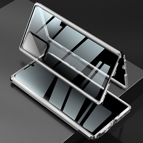 Luxury Aluminum Metal Frame Mirror Cover Case 360 Degrees LK2 for Samsung Galaxy Note 20 Ultra 5G Silver